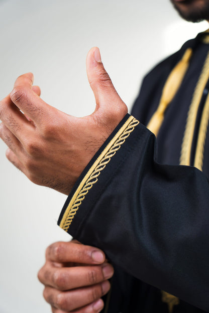 Black Premium Thobe | Minimal Gold Embroidery | Omani-Style