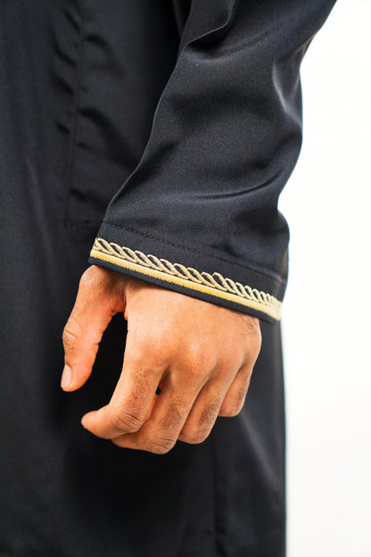 Black Premium Thobe | Minimal Gold Embroidery | Omani-Style